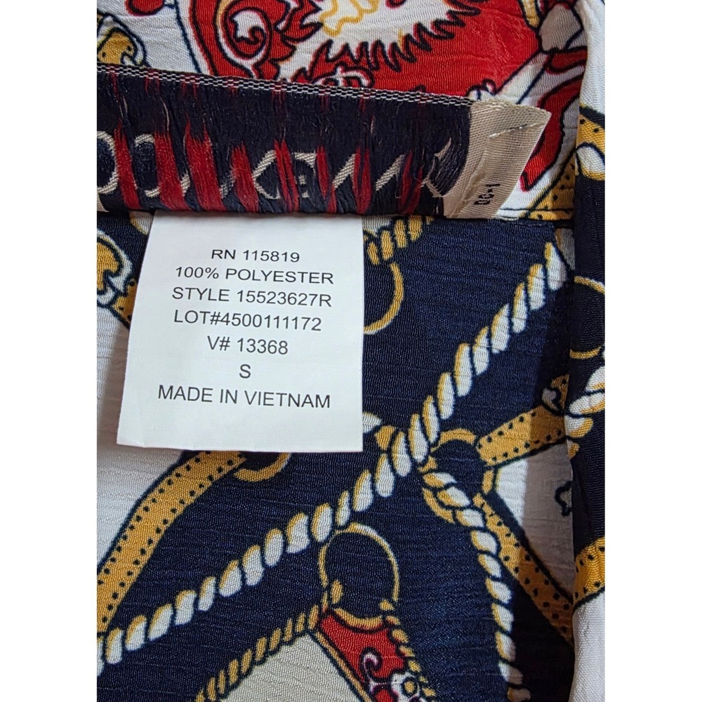 Donnkenny Classics Nautical Chain Print Button Up Blouse Navy Red Gold Small - Picture 8 of 10